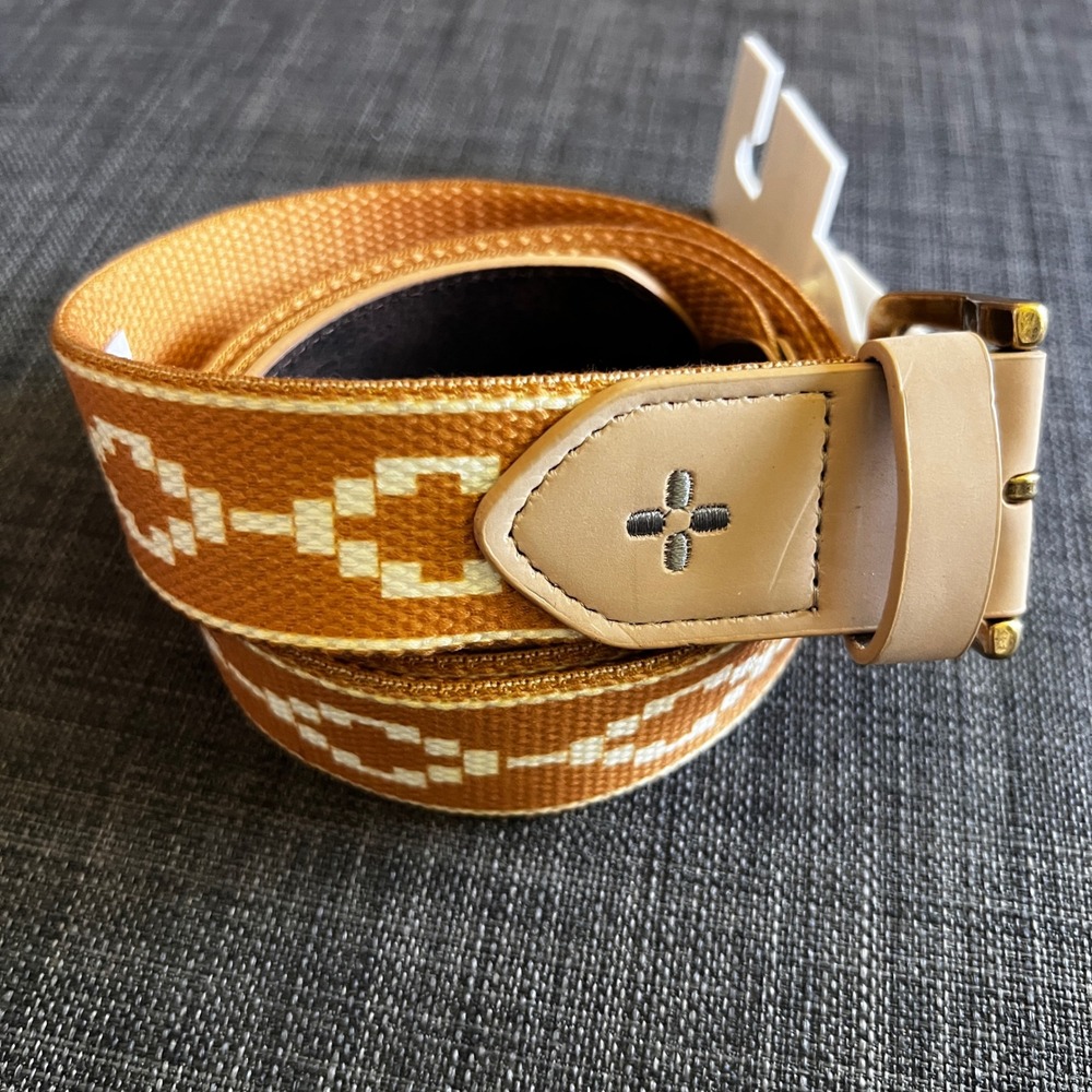 Sun + Stone Belt L/XL 38-44 Mustard Yellow & Cream Woven Geometric Pattern NWT